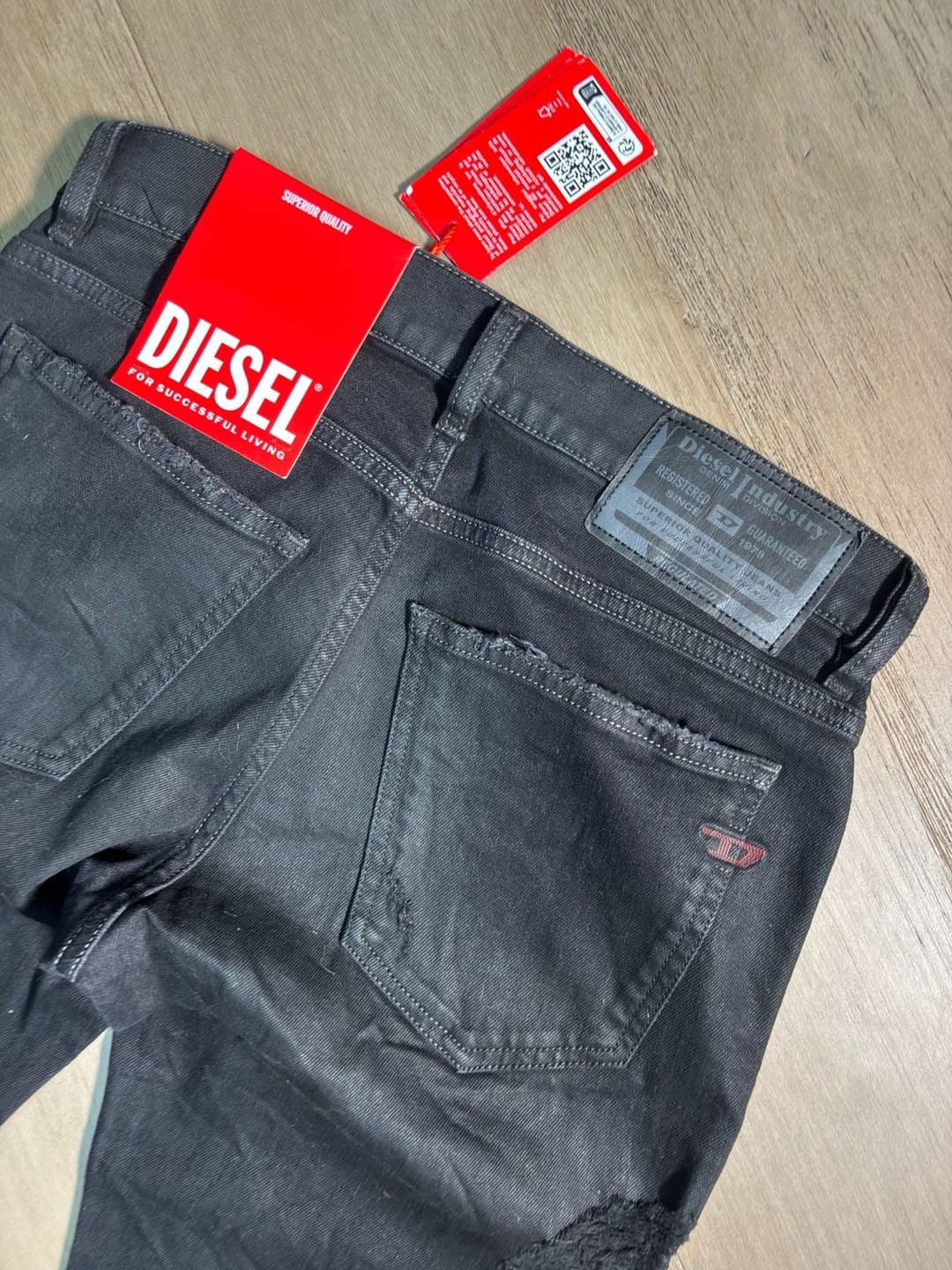 Diesel D-Strukt Jeans Size W30 L32 Black Distressed Waxed 8