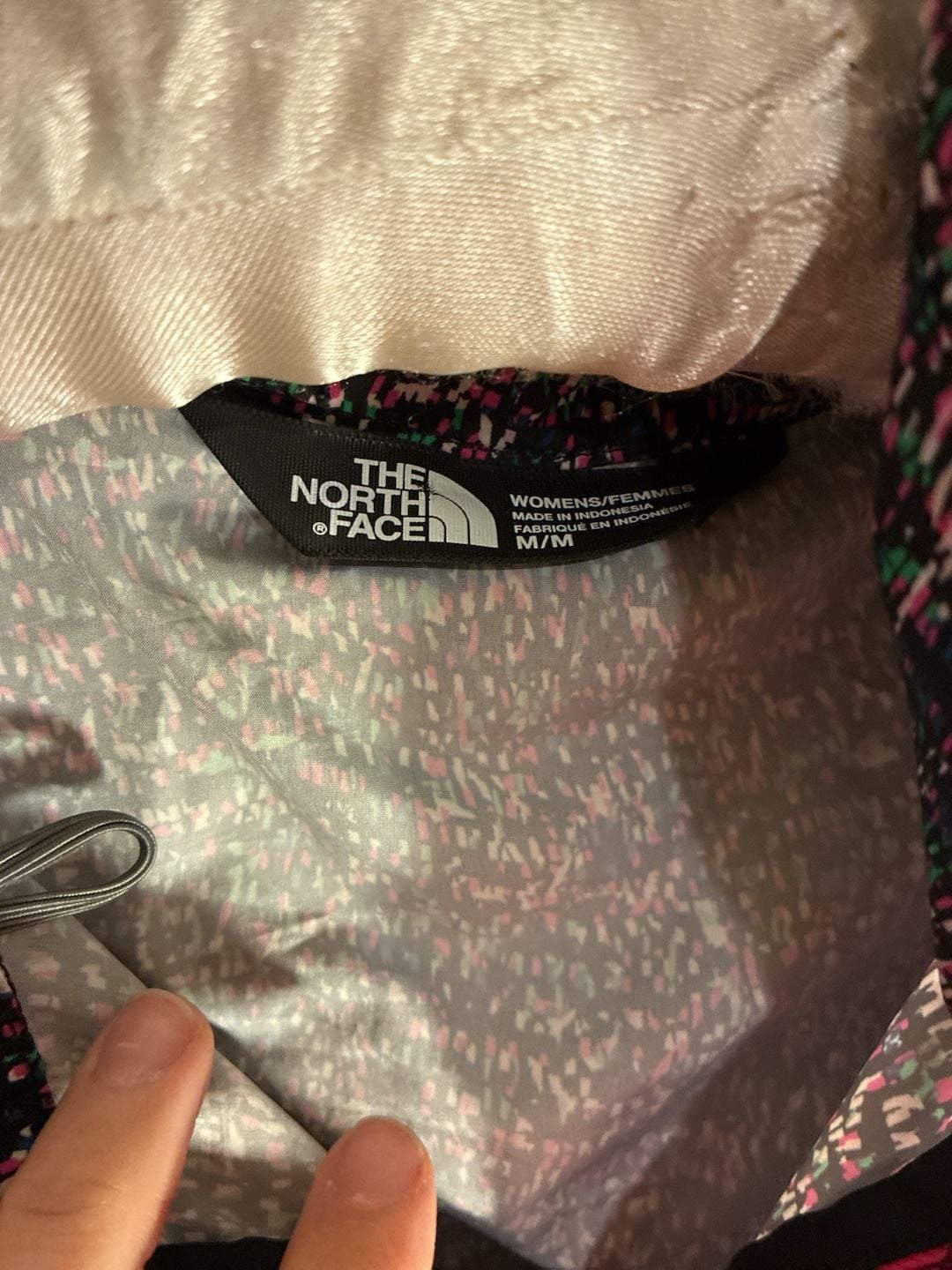The North Face Womens Raincoat Black Pink Geometric Full Zip Pockets Logo M 4