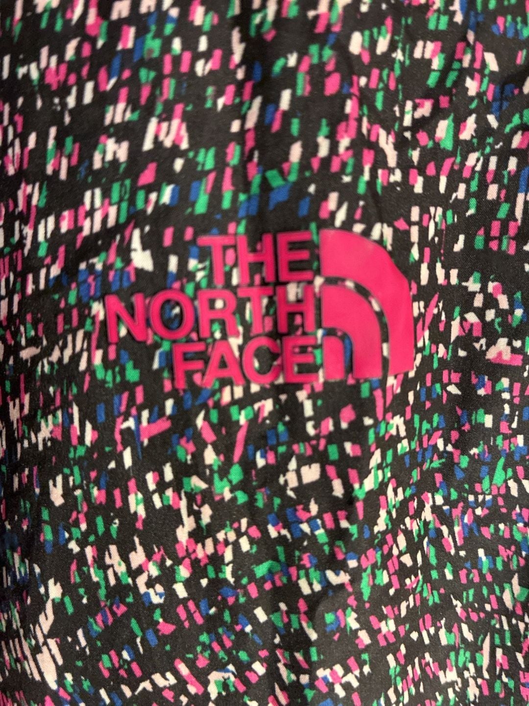 The North Face Womens Raincoat Black Pink Geometric Full Zip Pockets Logo M 2