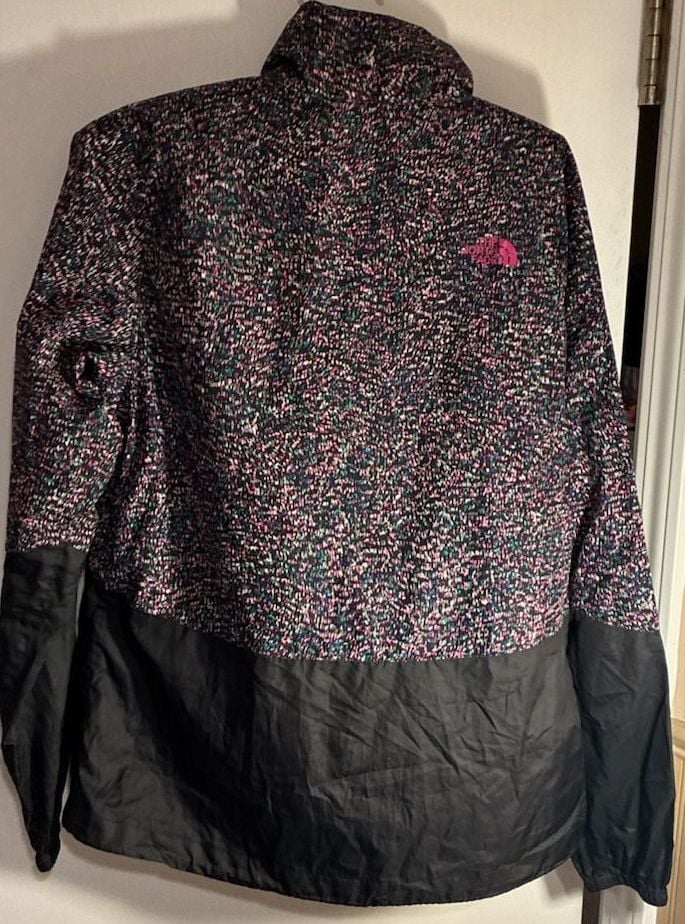 The North Face Womens Raincoat Black Pink Geometric Full Zip Pockets Logo M 6
