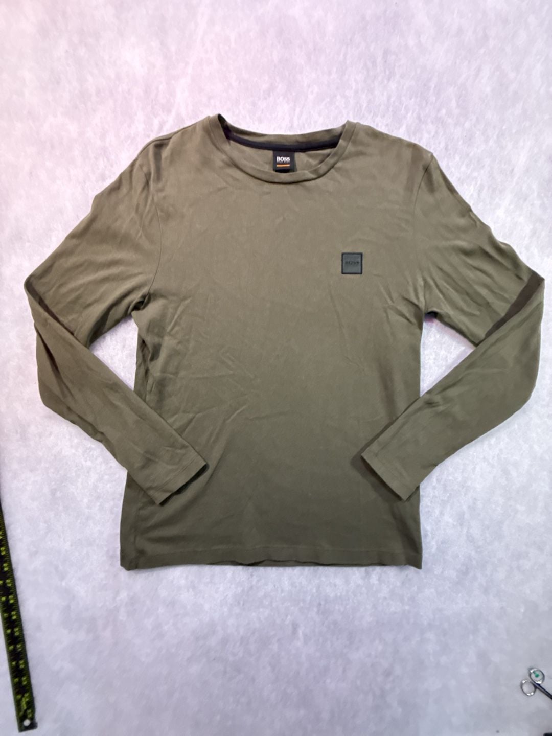 Hugo Boss Small Square Logo Long Sleeve Shirt Size S Olive Green 2