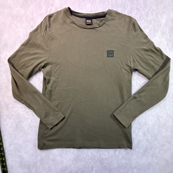 Hugo Boss Small Square Logo Long Sleeve Shirt Size S Olive Green