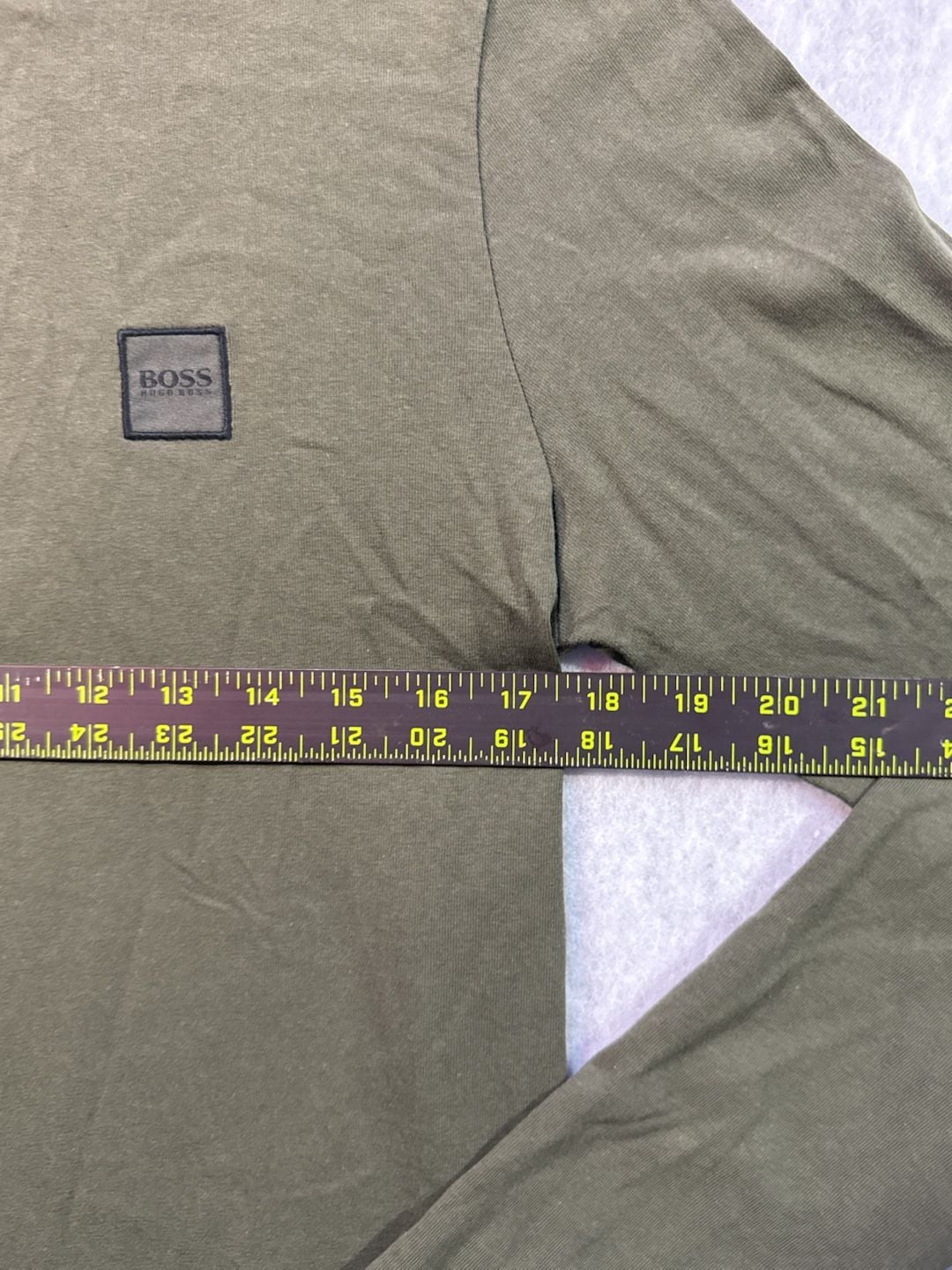 Hugo Boss Small Square Logo Long Sleeve Shirt Size S Olive Green 6
