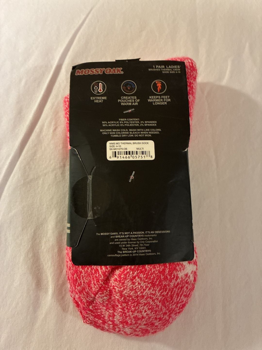 Mossy Oak Thermal Brush Ladies Sock Size 4-10 Pink Multi 2