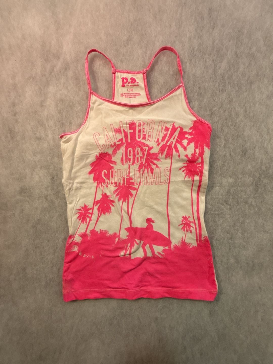 P.S. from Aeropostale Tank Top Size L(12) White Pink Graphic Racerback 2