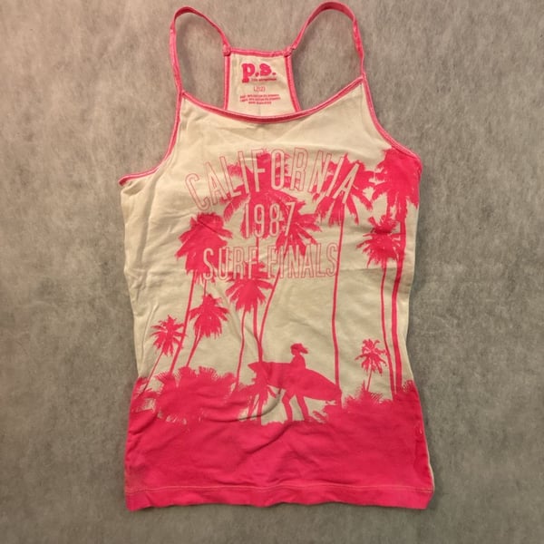 P.S. from Aeropostale Tank Top Size L(12) White Pink Graphic Racerback