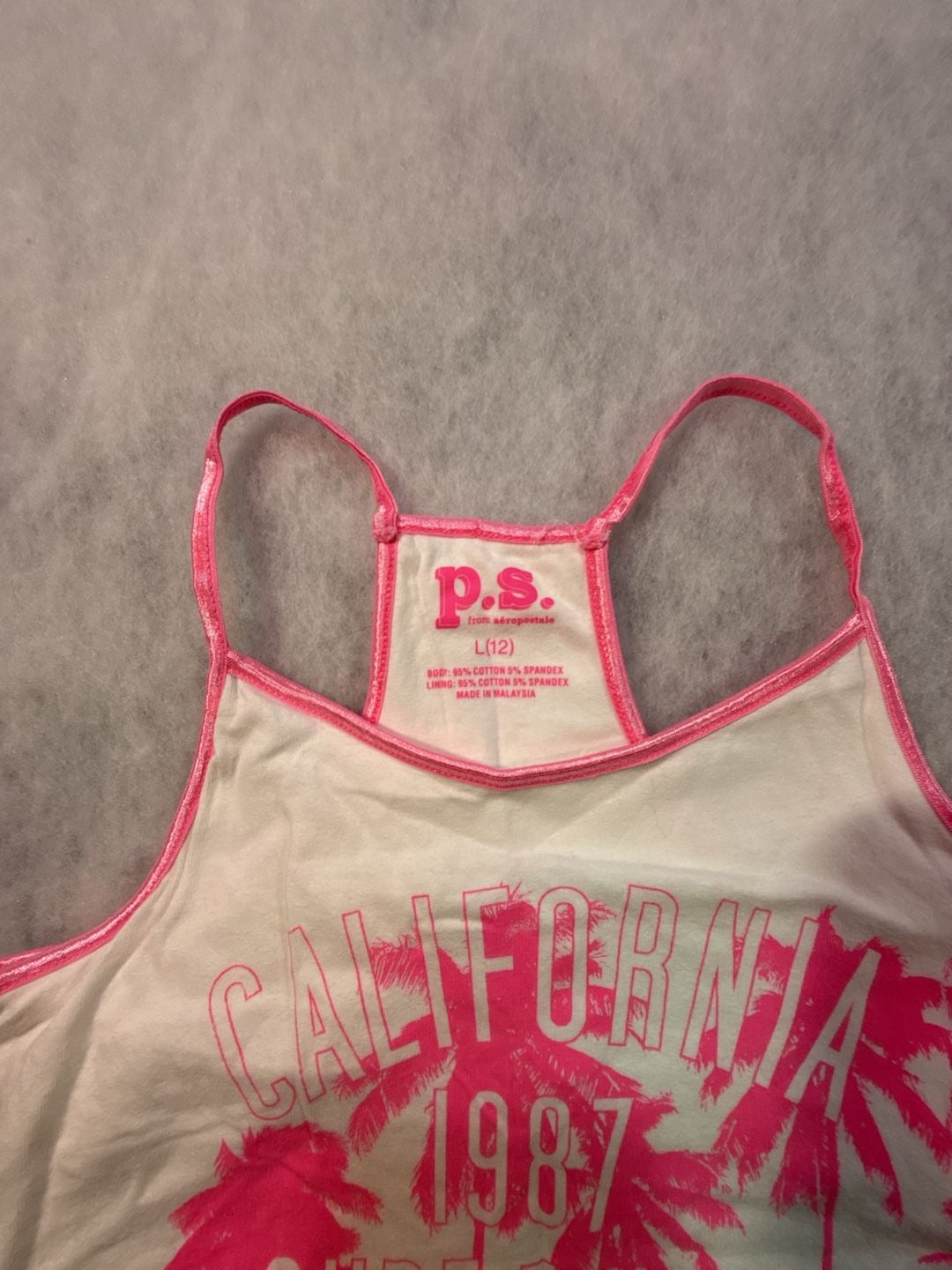 P.S. from Aeropostale Tank Top Size L(12) White Pink Graphic Racerback 3