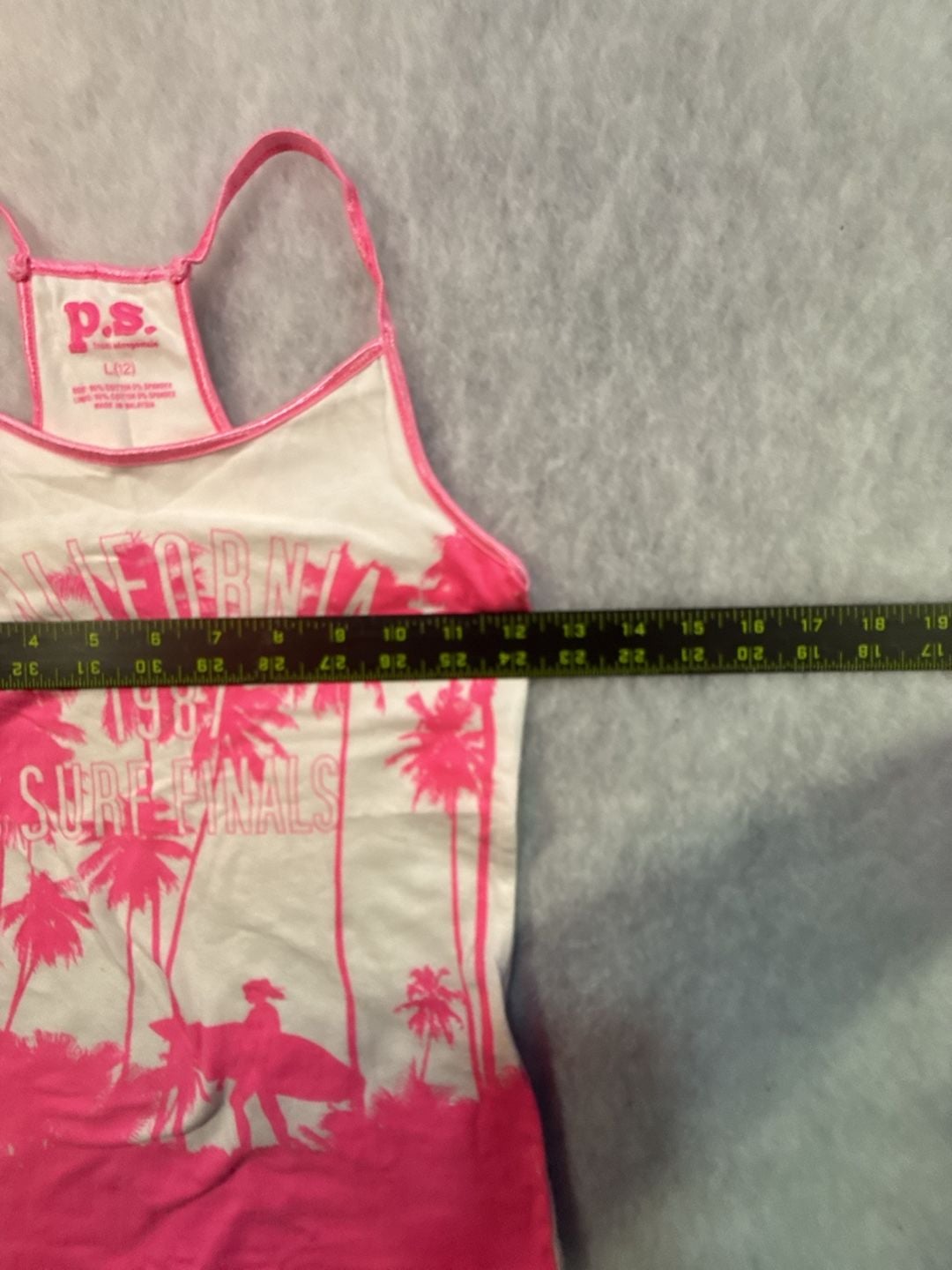 P.S. from Aeropostale Tank Top Size L(12) White Pink Graphic Racerback 4