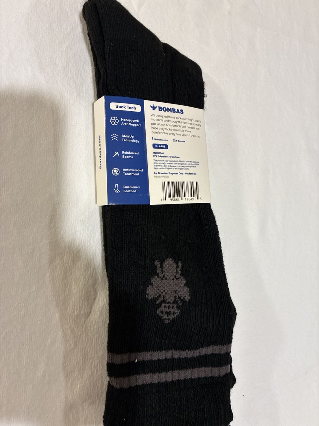 Bombas Calf Socks Size XL Black Striped 2
