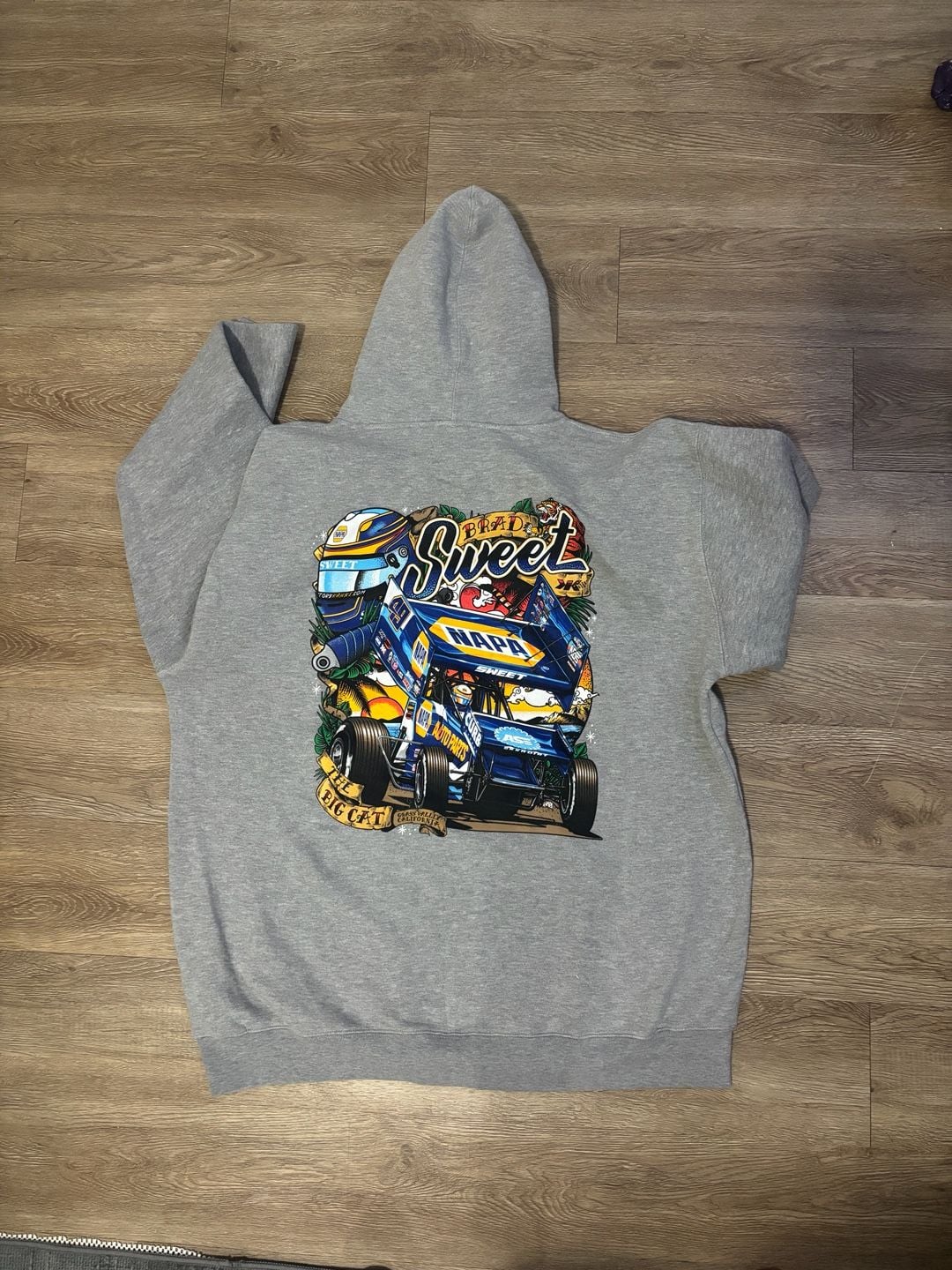 Brad Sweet The Big Cat Sprint Car Racing Hoodie Gray 3