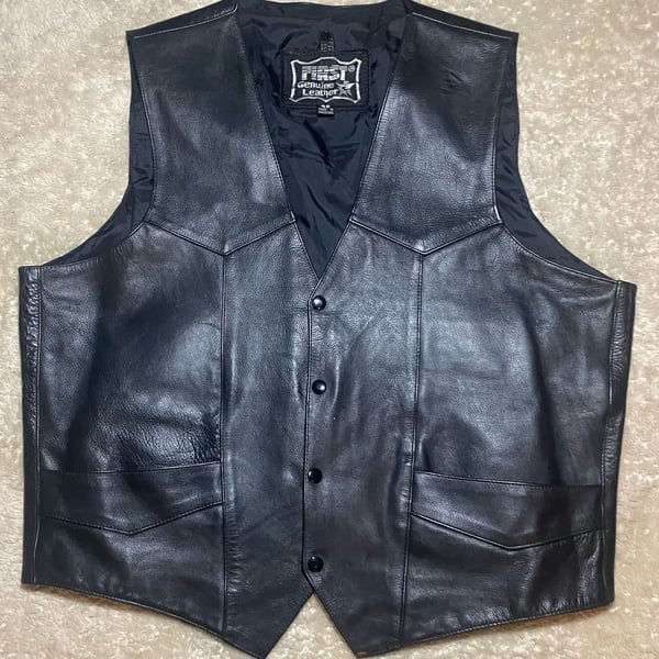 Men’s Genuine Leather Vest Size 48 Black Motorcycle Biker Western Snap Front