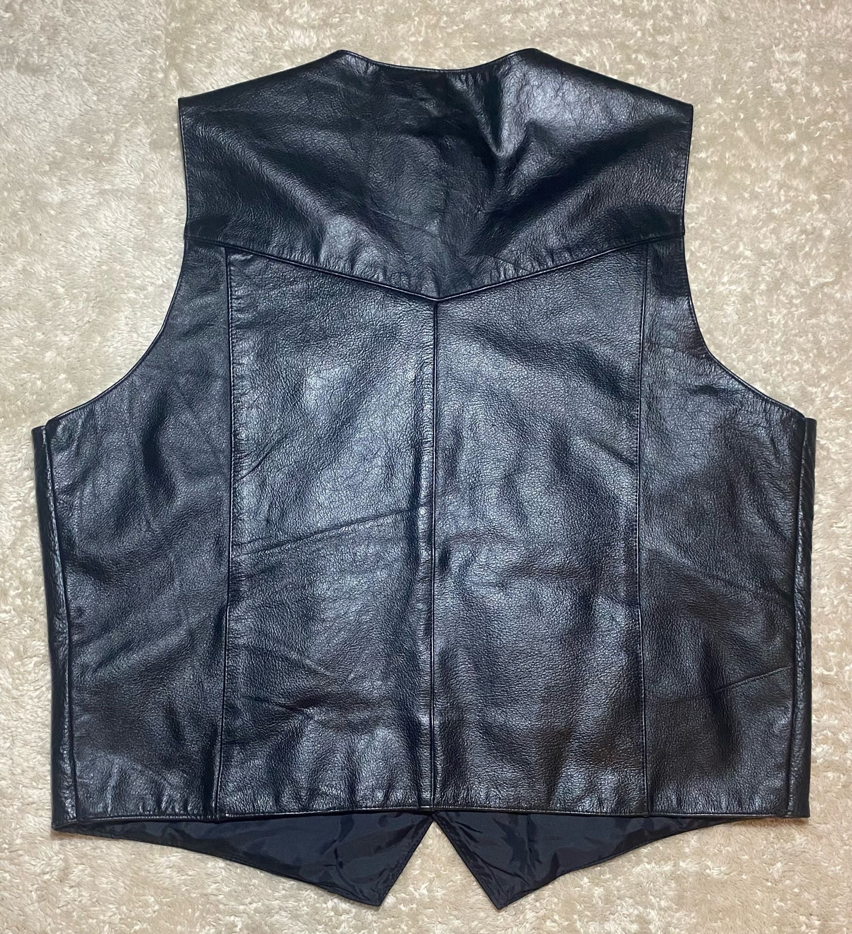 Men’s Genuine Leather Vest Size 48 Black Motorcycle Biker Western Snap Front 3