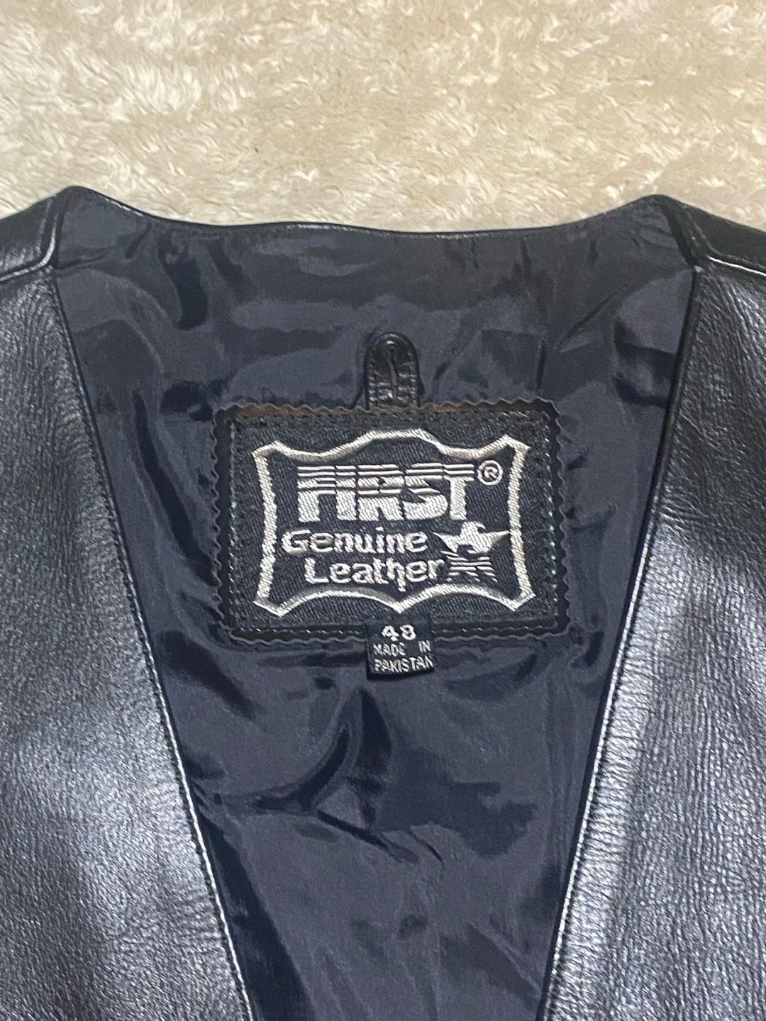 Men’s Genuine Leather Vest Size 48 Black Motorcycle Biker Western Snap Front 4