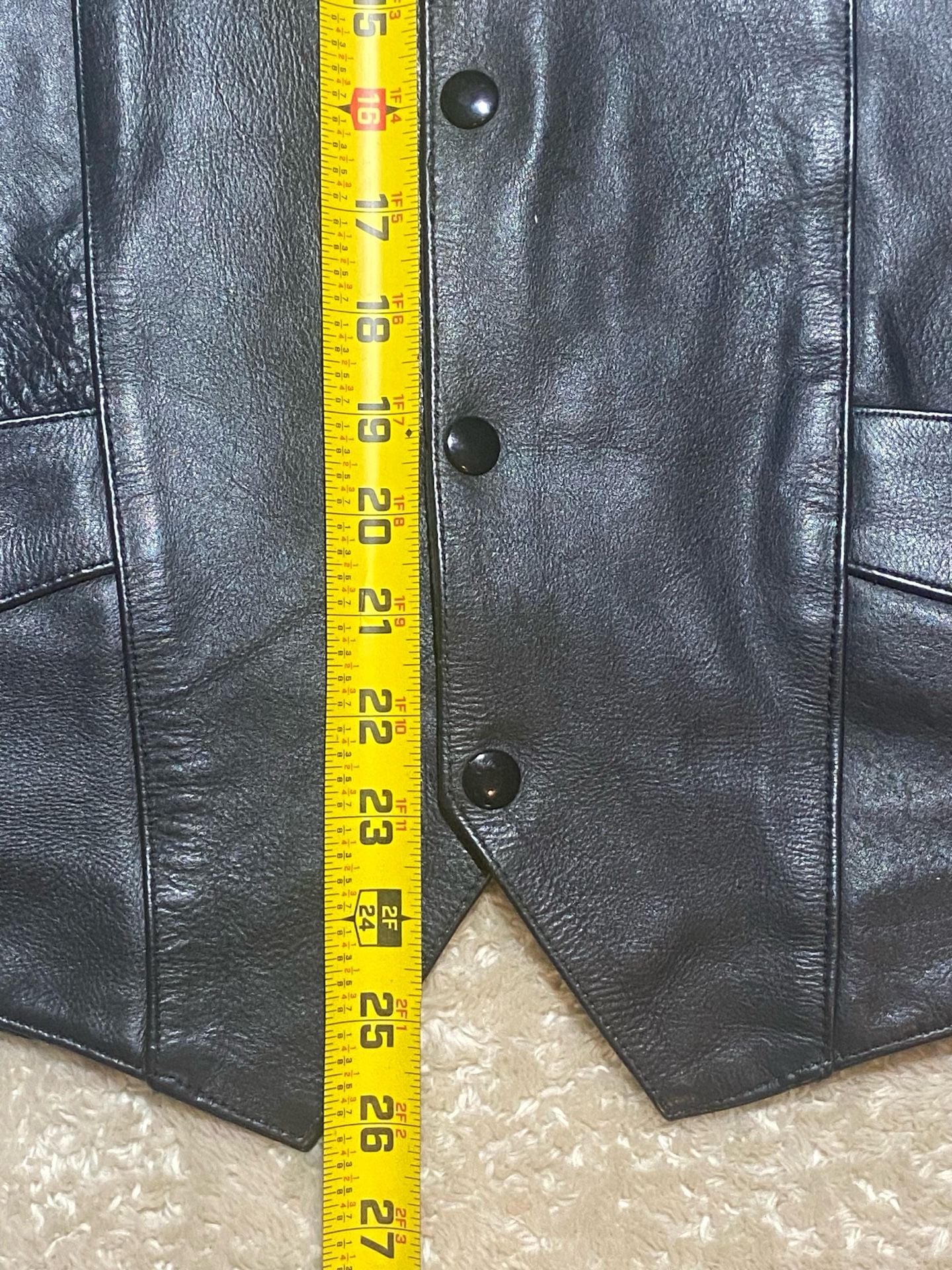 Men’s Genuine Leather Vest Size 48 Black Motorcycle Biker Western Snap Front 6