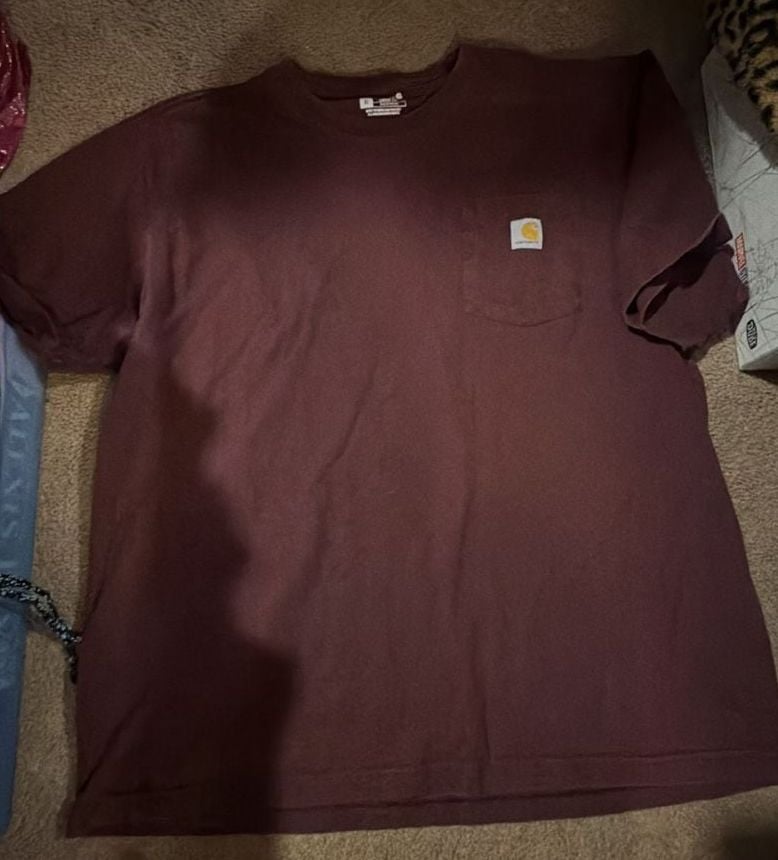 Carhartt Pocket T-Shirt Size XL Burgundy Loose Fit Cotton Workwear 2