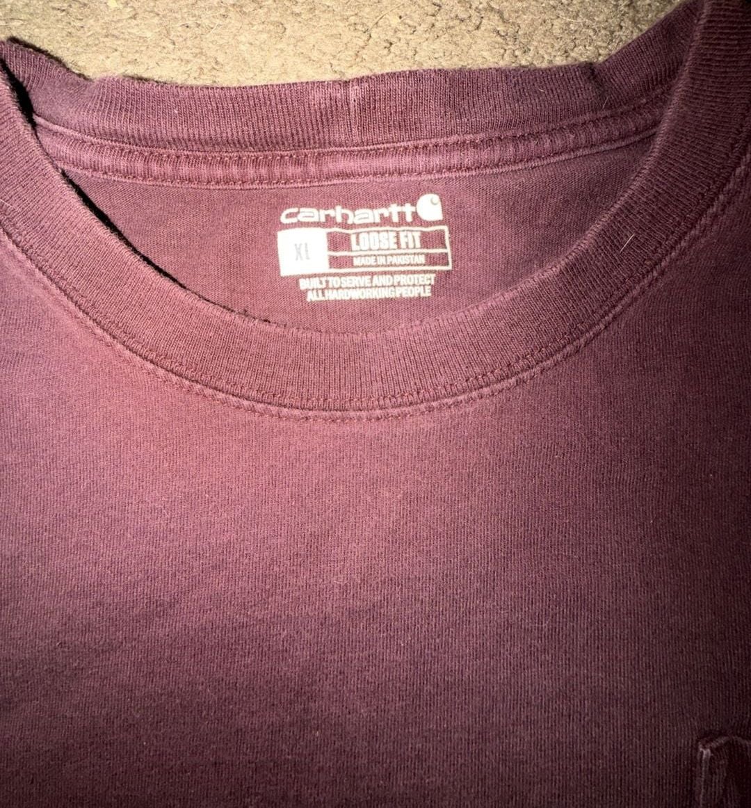 Carhartt Pocket T-Shirt Size XL Burgundy Loose Fit Cotton Workwear 4