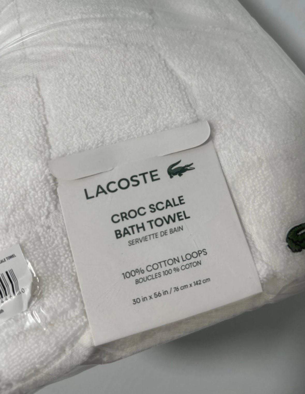 Lacoste Croc Scale Bath Towel Size 30 in x 56 in White Cotton 2