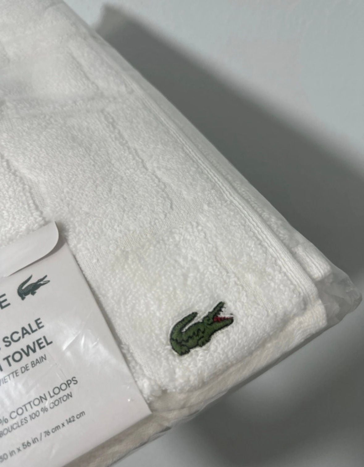 Lacoste Croc Scale Bath Towel Size 30 in x 56 in White Cotton 3