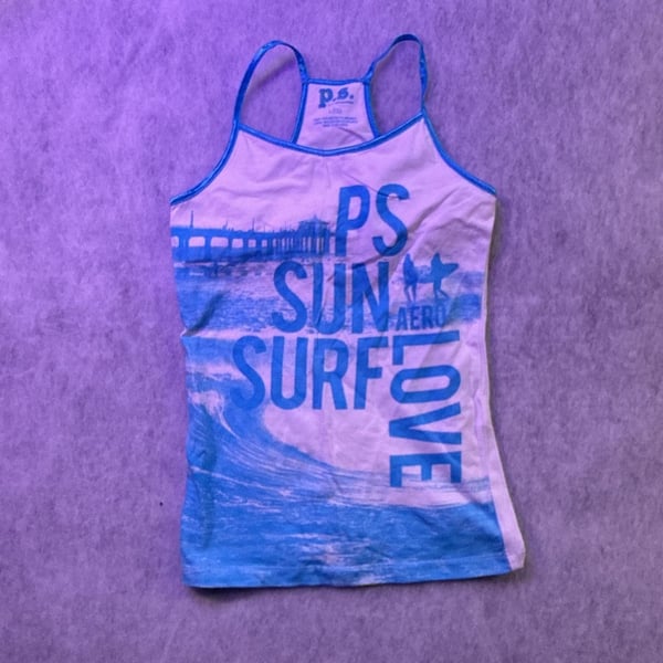 P.S. from Aeropostale Tank Top Size L(12) Blue Surf Love Graphic