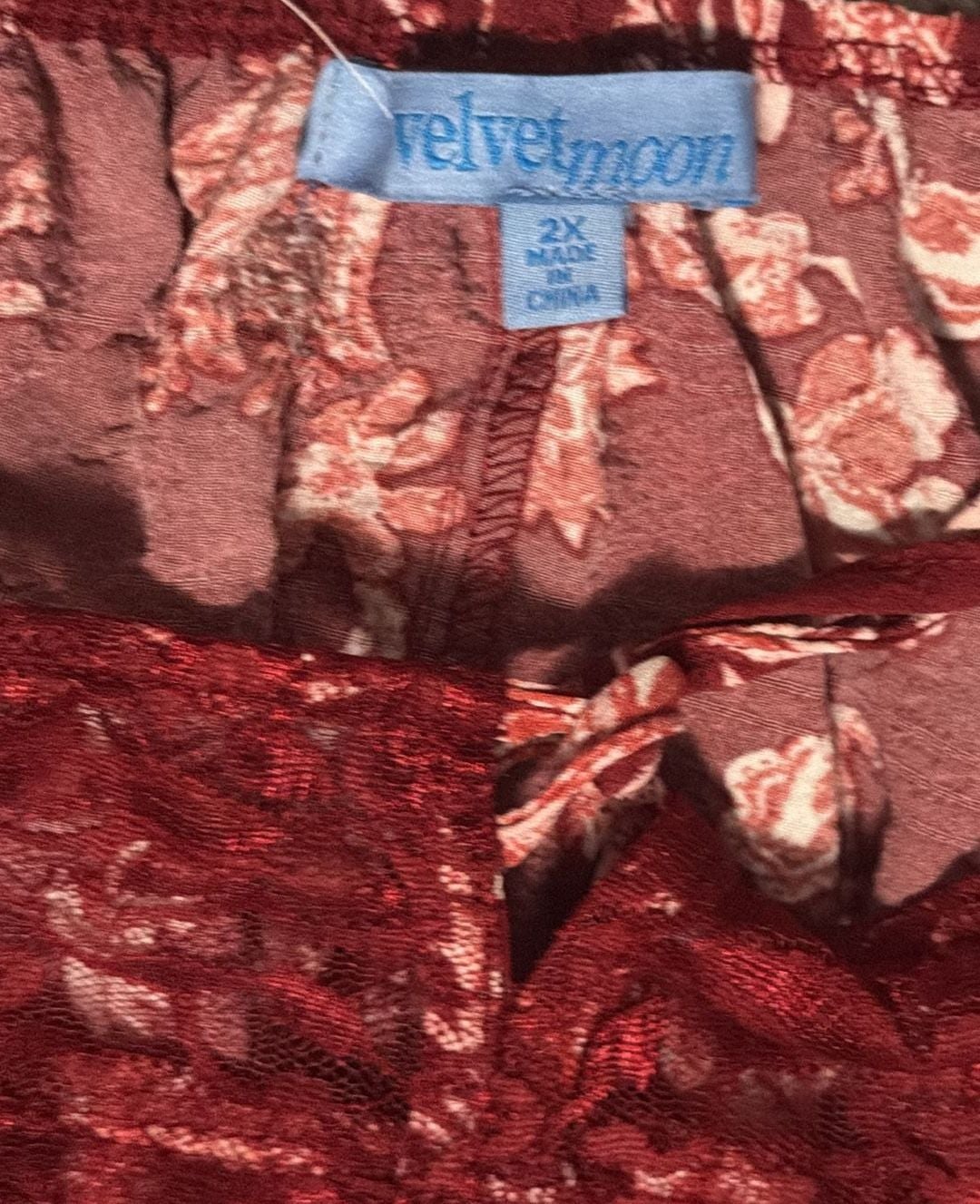Velvet Moon Floral Top Size 2X Red Blouse Cold Shoulder 5