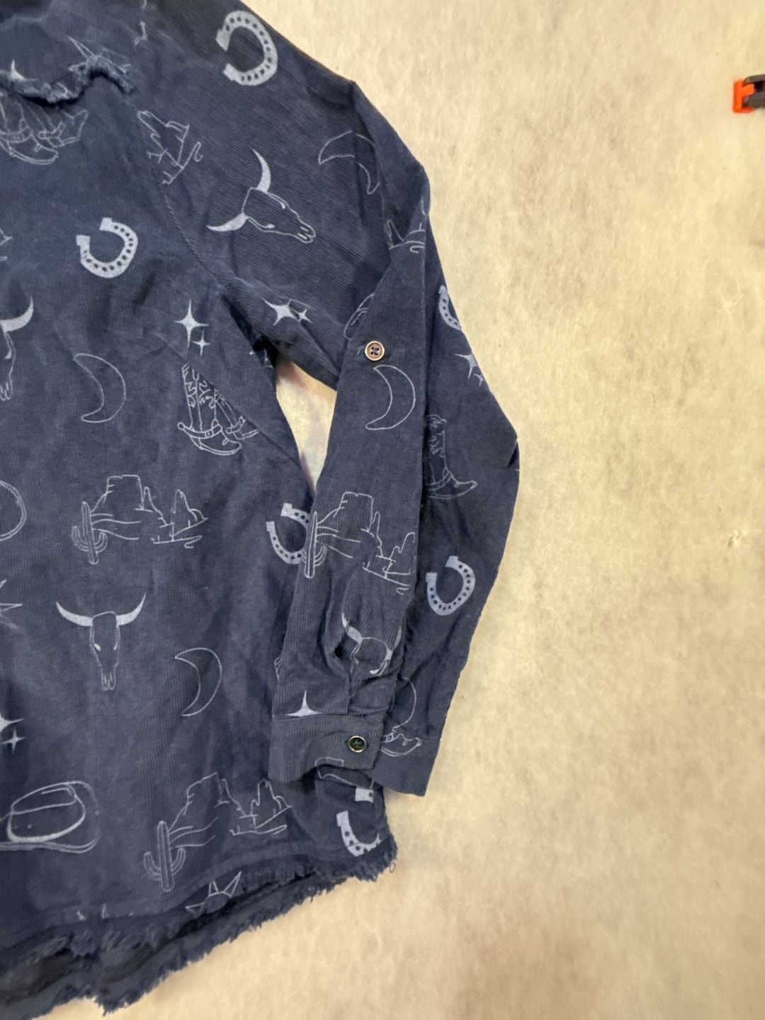 Umgee Corduroy Western Print Shirt Size M Blue Sun Skull Cactus 8