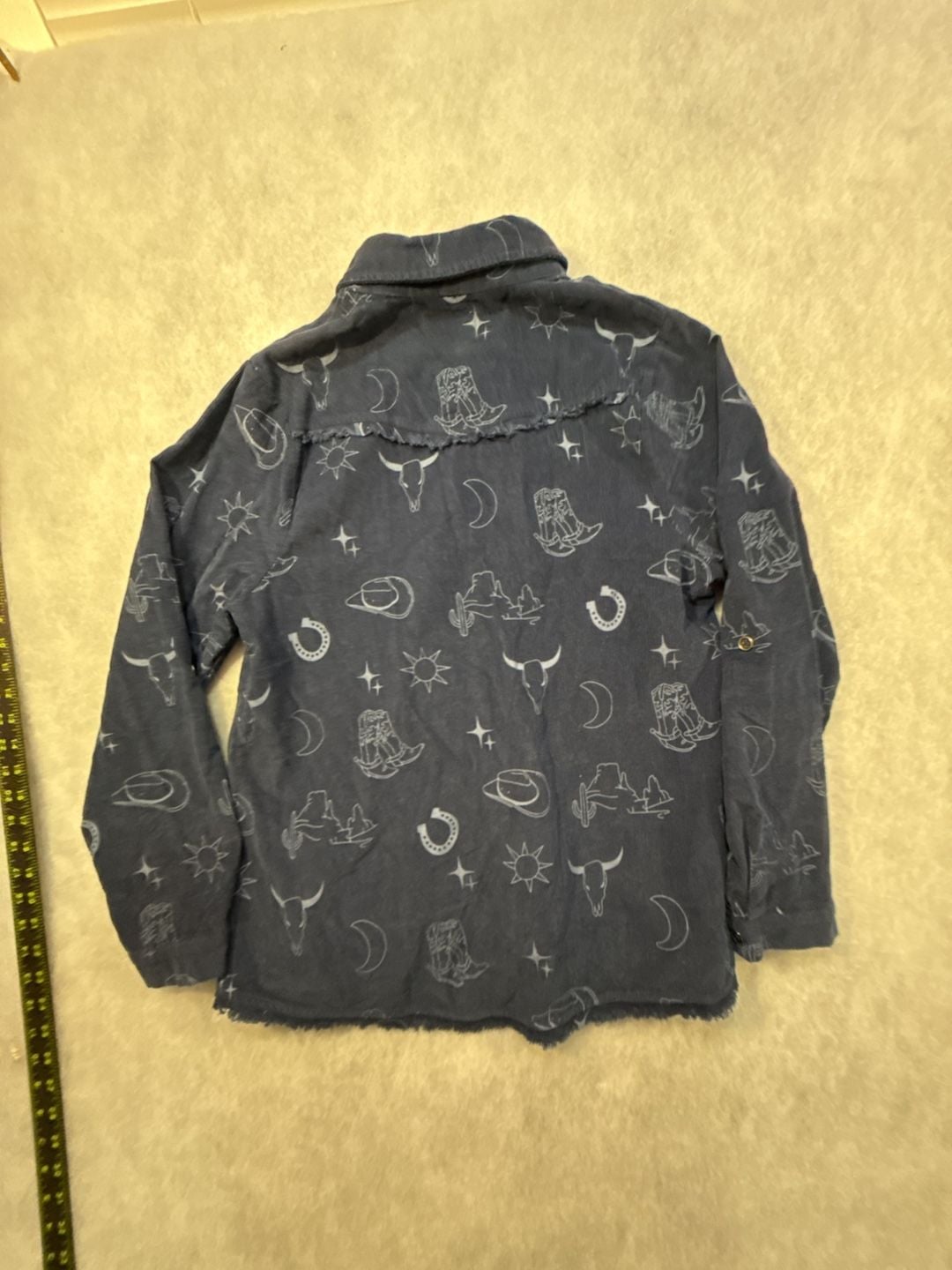 Umgee Corduroy Western Print Shirt Size M Blue Sun Skull Cactus 11