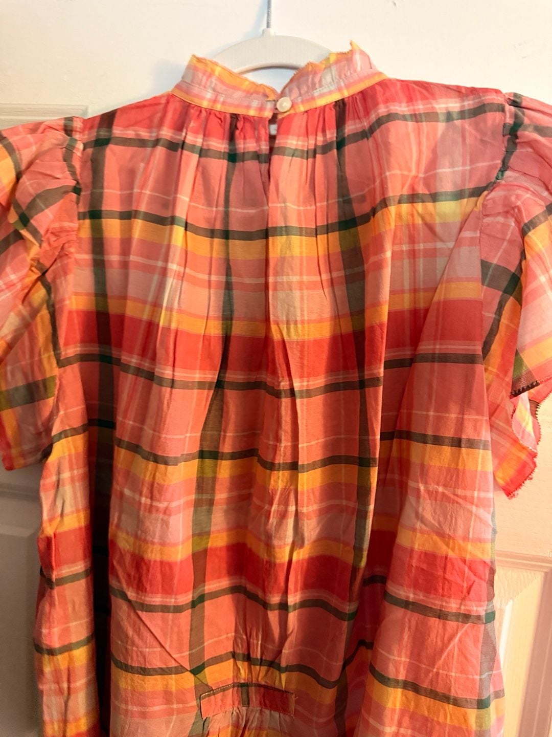 Trovata Carla High Neck Shirt Extra Small Pink Plaid Flutter Sleeve 4