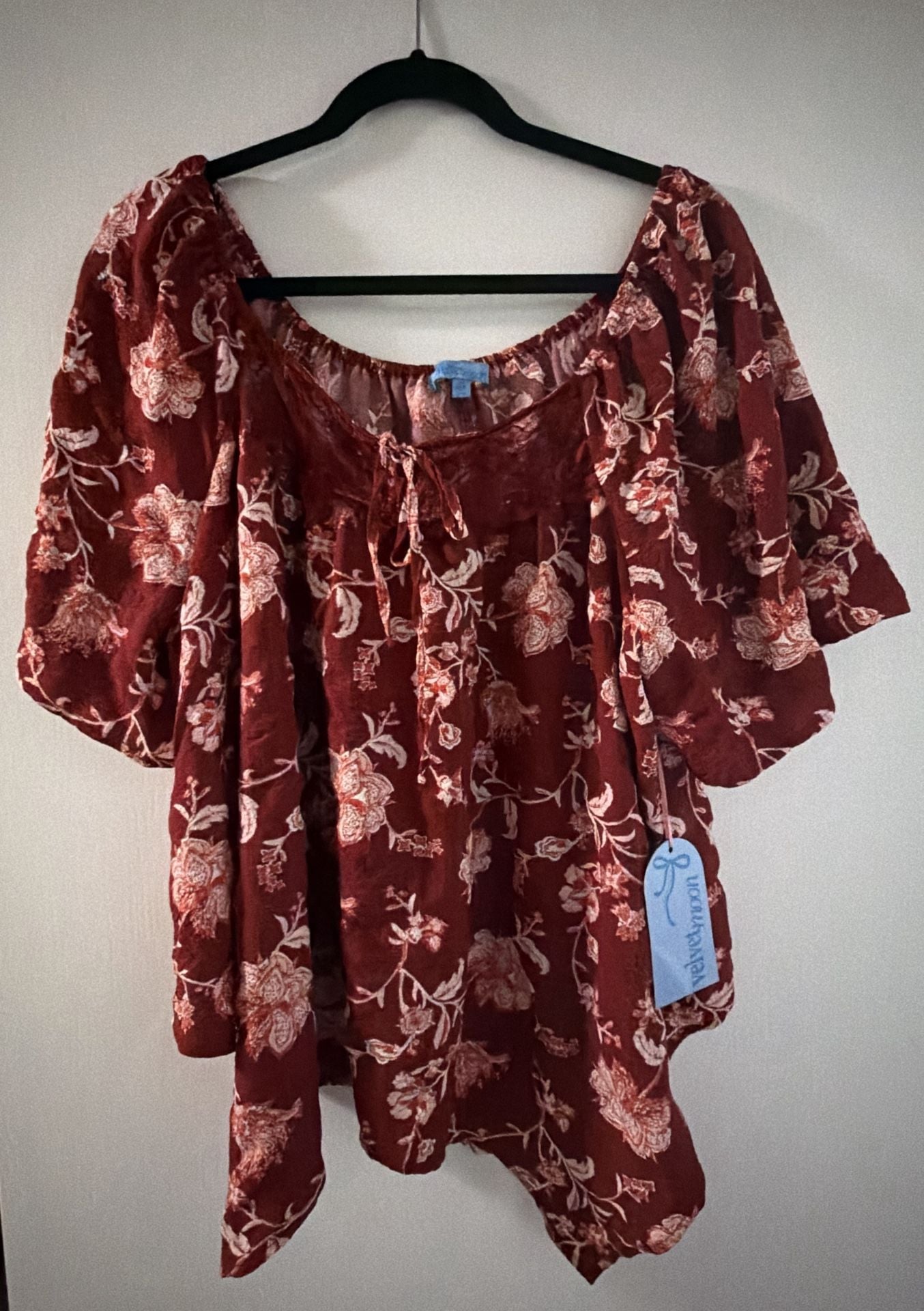 Velvet Moon Floral Top Size 2X Red Blouse Cold Shoulder 3