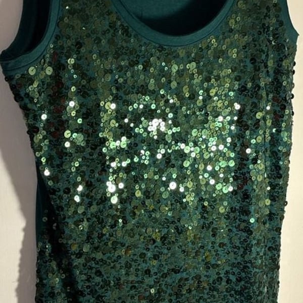 Garnet Hill Sequin Tank Top Size M Green Cotton Modal