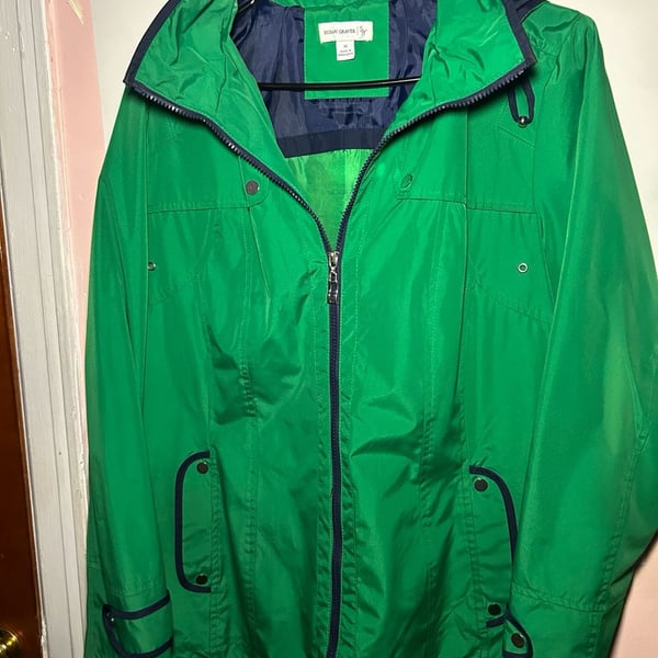 Susan Graver Hooded (Rain) Jacket| Size M |Green Full Zip