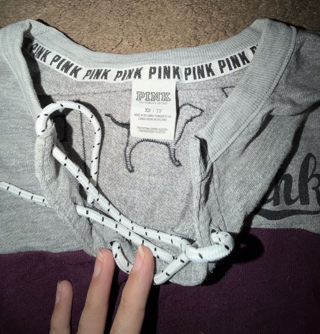 PINK Victoria's Secret Long Sleeve Lace-Up Shirt Size XS Gray Maroon 4