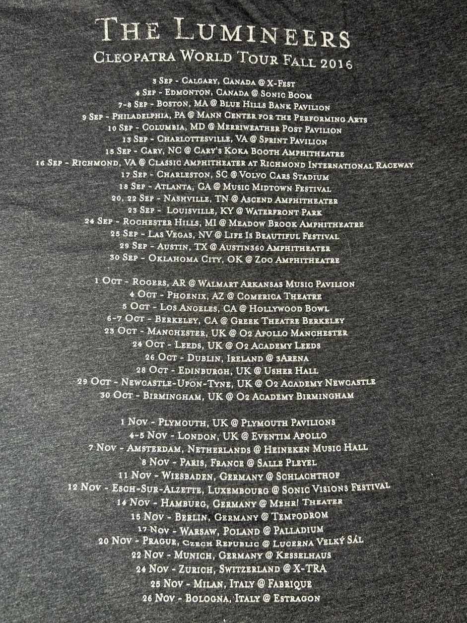 2016 The Lumineers Cleopatra World Tour T-Shirt Size Large Grey 8