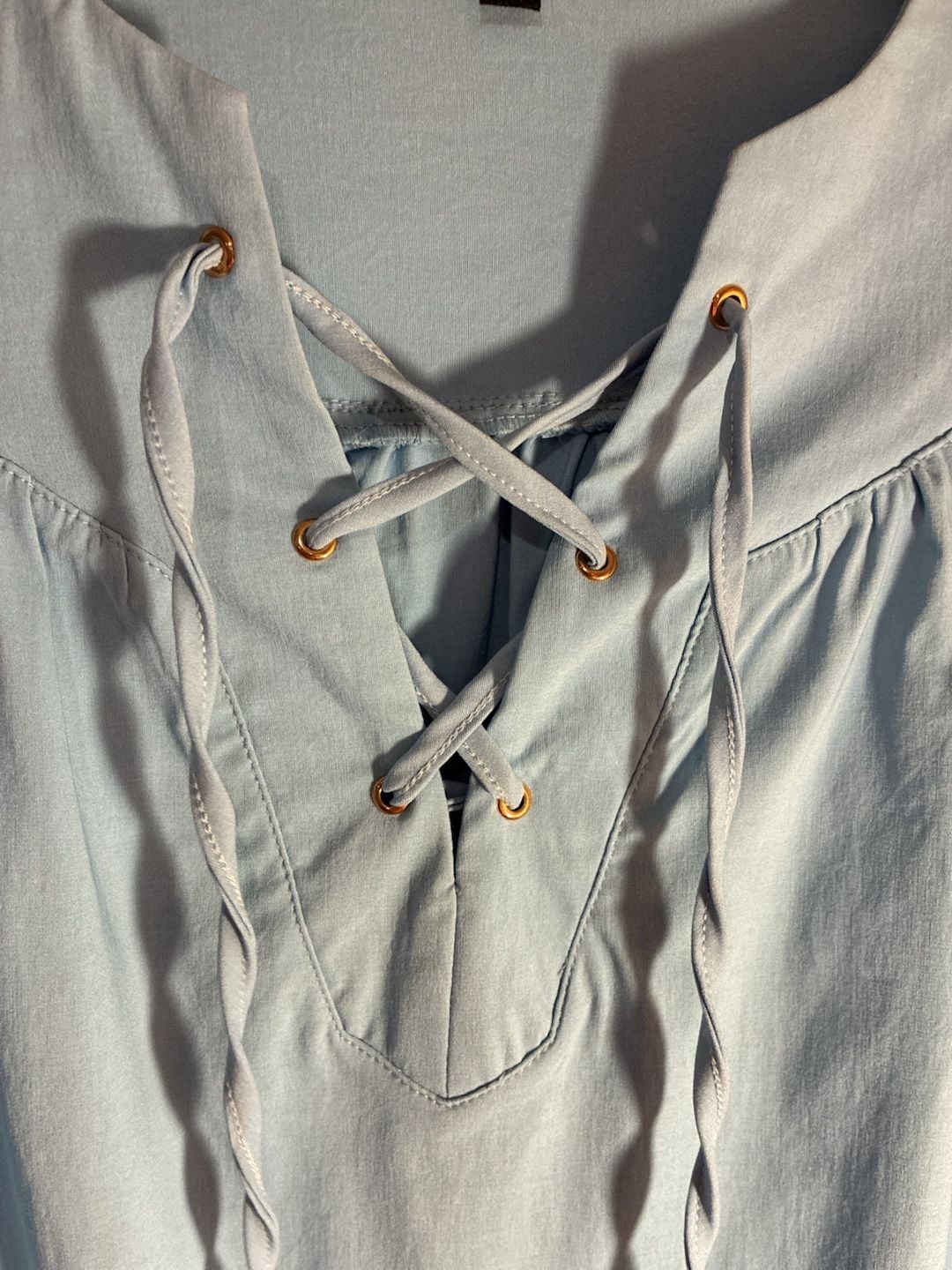 Pomander Place Dress Size M Light Blue Cotton Lace-Up Mini Dress 6