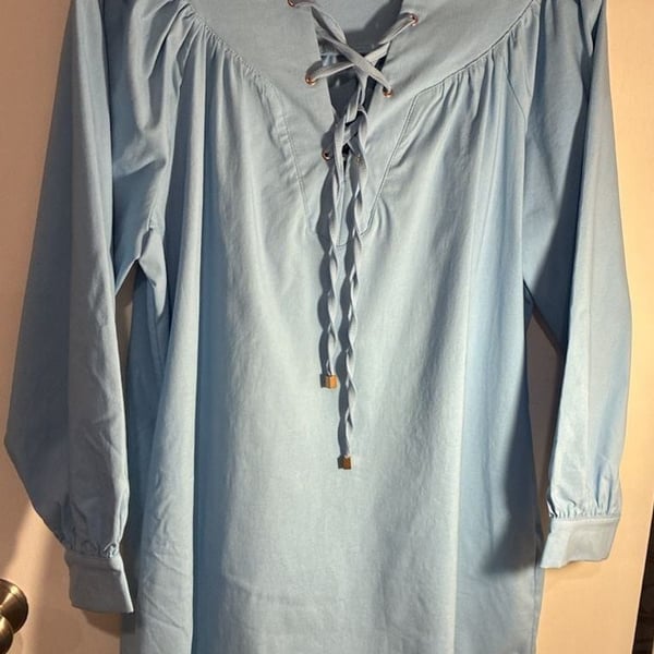 Pomander Place Dress Size M Light Blue Cotton Lace-Up Mini Dress