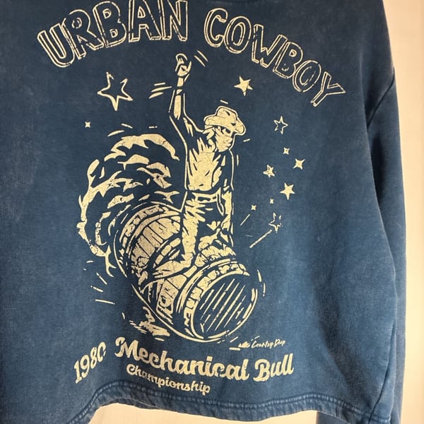 Country Deep Urban Cowboy Sweatshirt Size M Blue Mechanical Bull