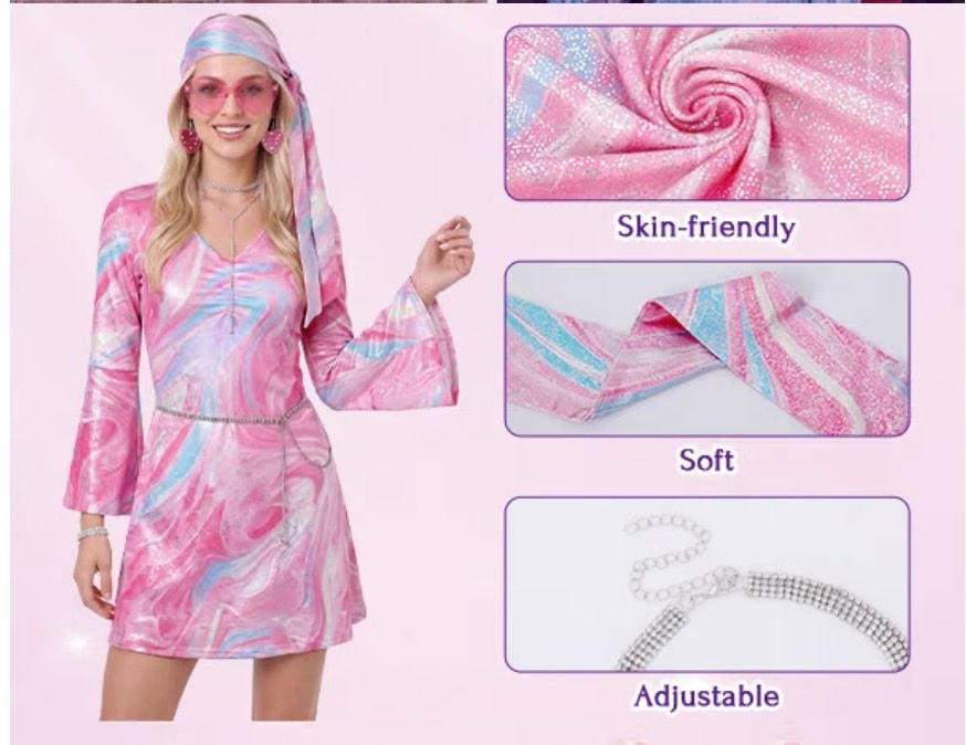 Vivreziro Women's Retro Disco Costume Set Size Large Pink 5