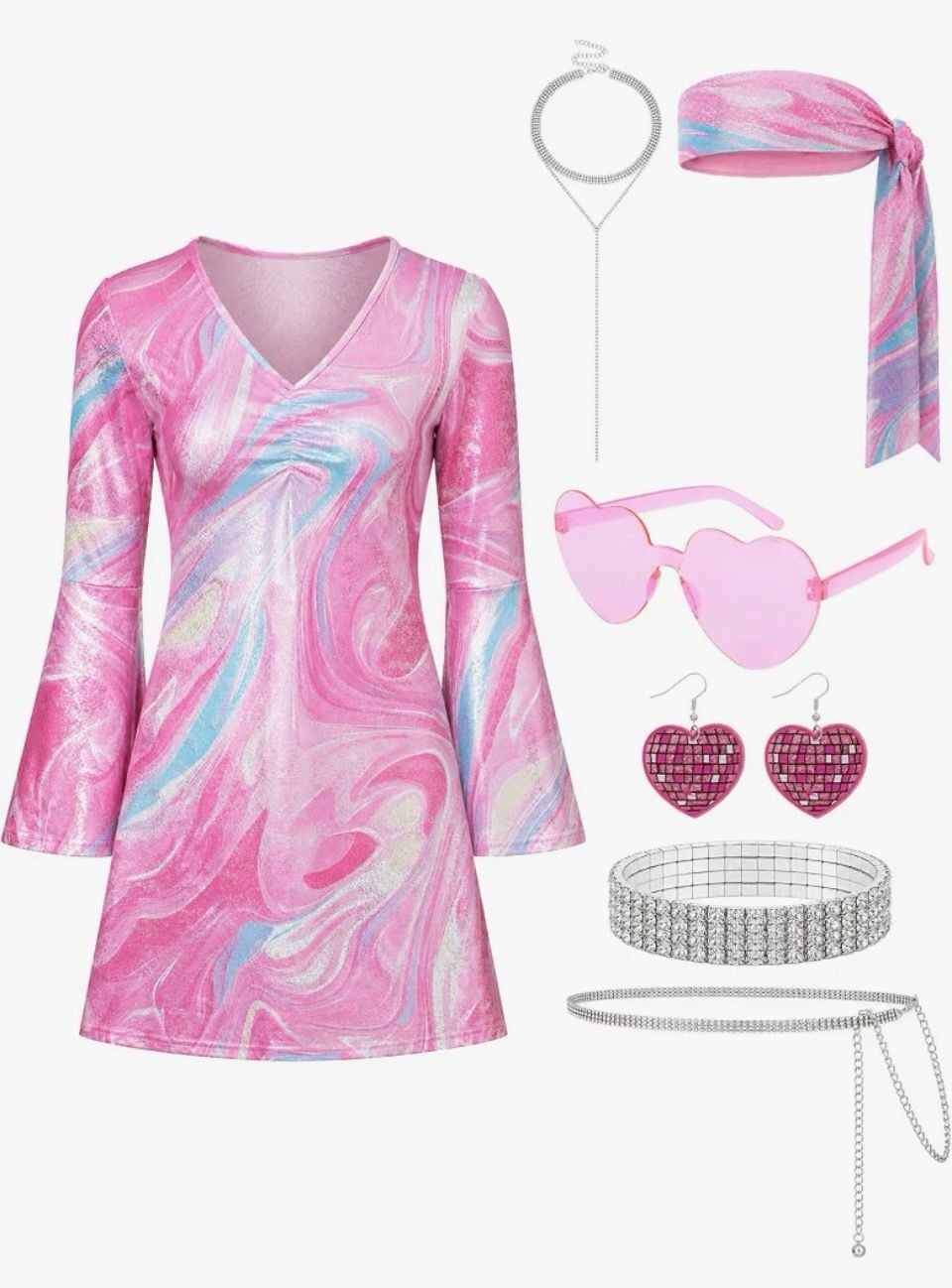 Vivreziro Women's Retro Disco Costume Set Size Large Pink 6