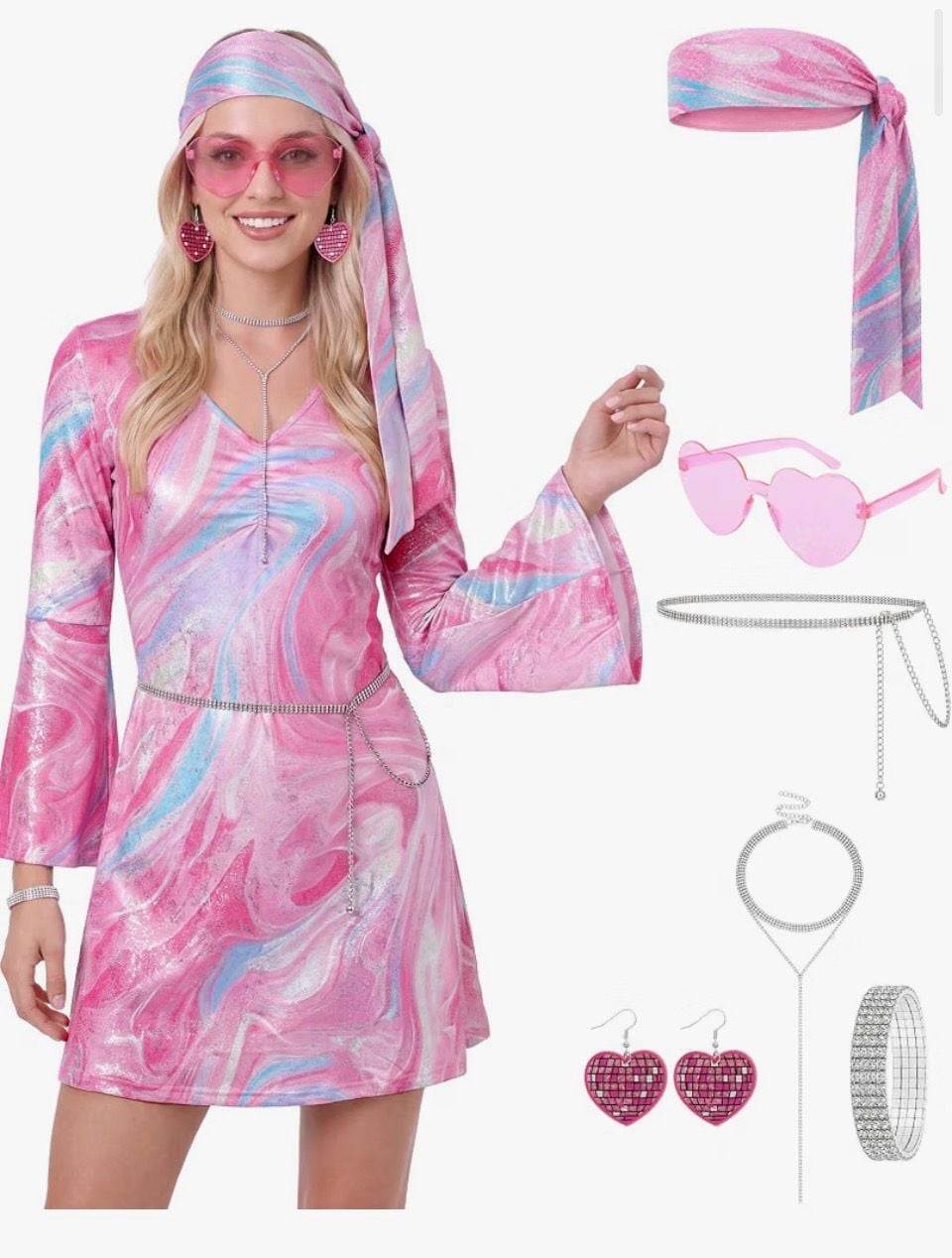 Vivreziro Women's Retro Disco Costume Set Size Large Pink 1