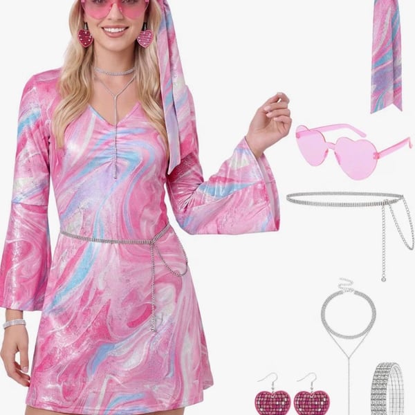 Vivreziro Women's Retro Disco Costume Set Size Large Pink
