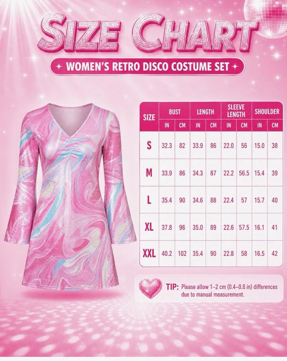 Vivreziro Women's Retro Disco Costume Set Size Large Pink 3