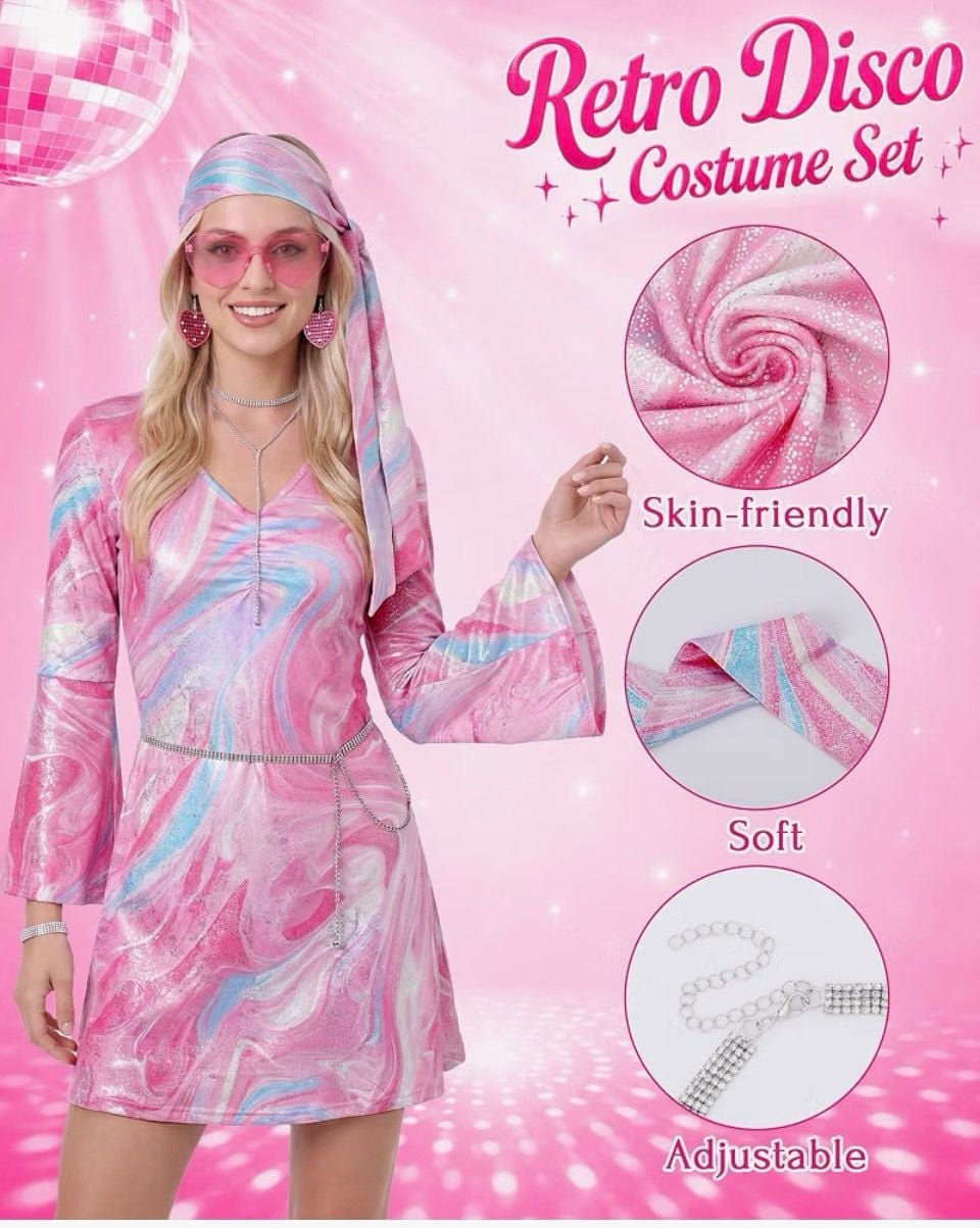 Vivreziro Women's Retro Disco Costume Set Size Large Pink 4