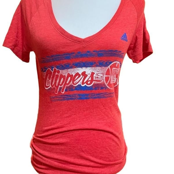 Adidas Los Angeles Clippers V-Neck T-Shirt Red Heathered