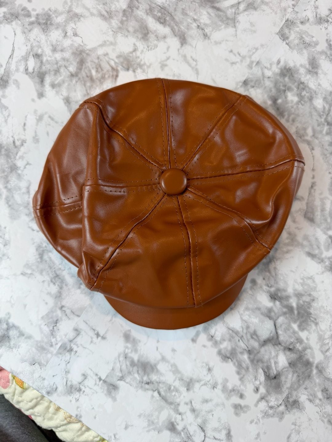Faux Leather Newsboy Cap Brown Octagonal Cabbie Hat 2