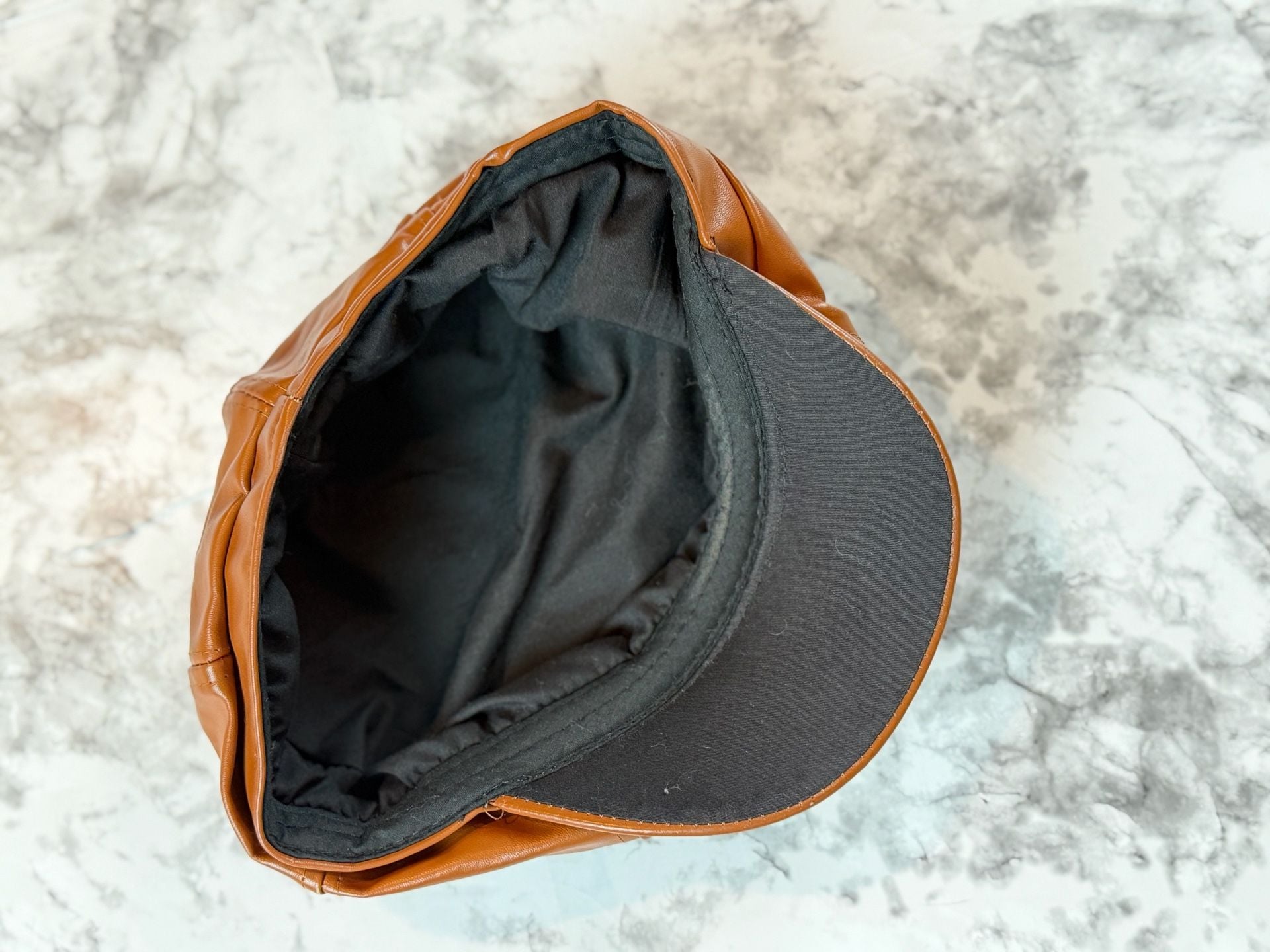 Faux Leather Newsboy Cap Brown Octagonal Cabbie Hat 4