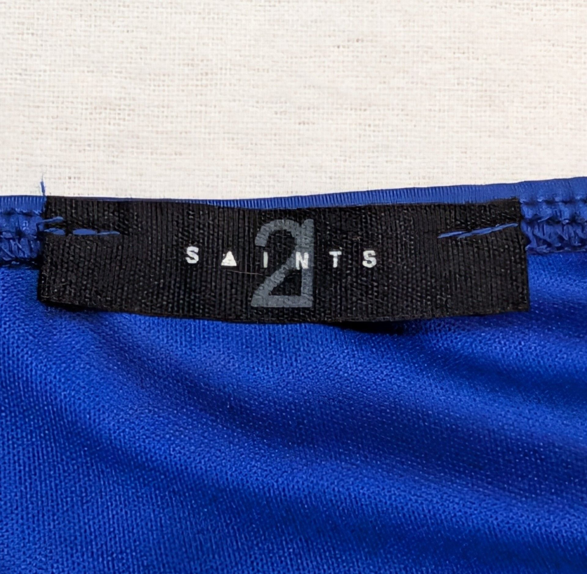 21 Saints Halter Top Size XS Blue Draped Cowl Neck Gold Ring Hardware 4