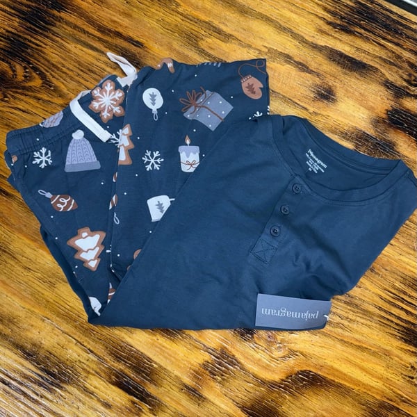 Pajamagram Holiday Henley Pajama Set Size SM Dark Blue Christmas