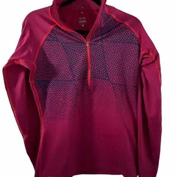 Nike Pro 1/2 Zip Pullover Size L Pink Geometric Dri-Fit Long Sleeve