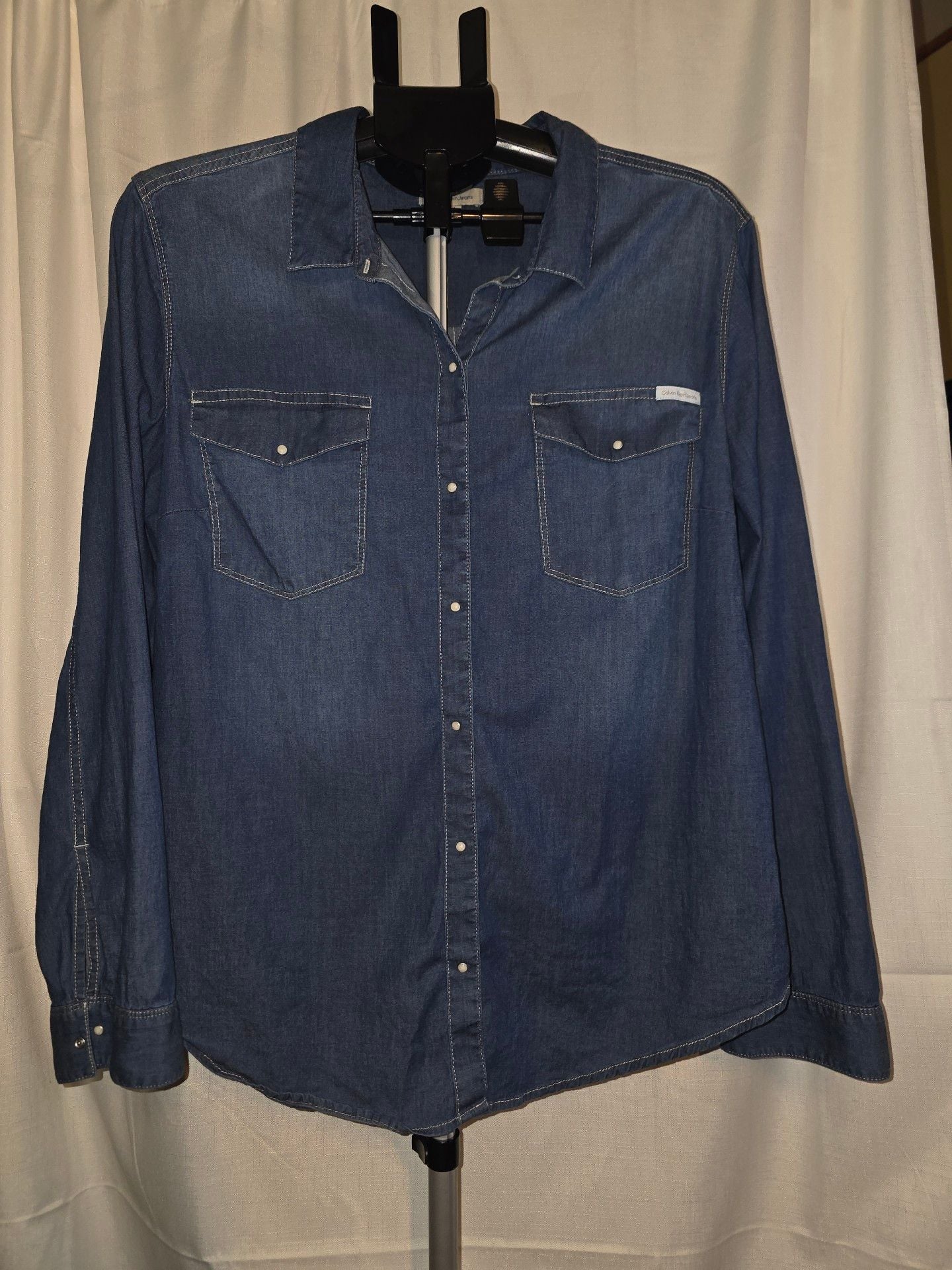 Calvin Klein Jeans Denim Shirt Women's Long Sleeve Snap Button 2xl 2
