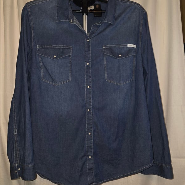 Calvin Klein Jeans Denim Shirt Women's Long Sleeve Snap Button 2xl