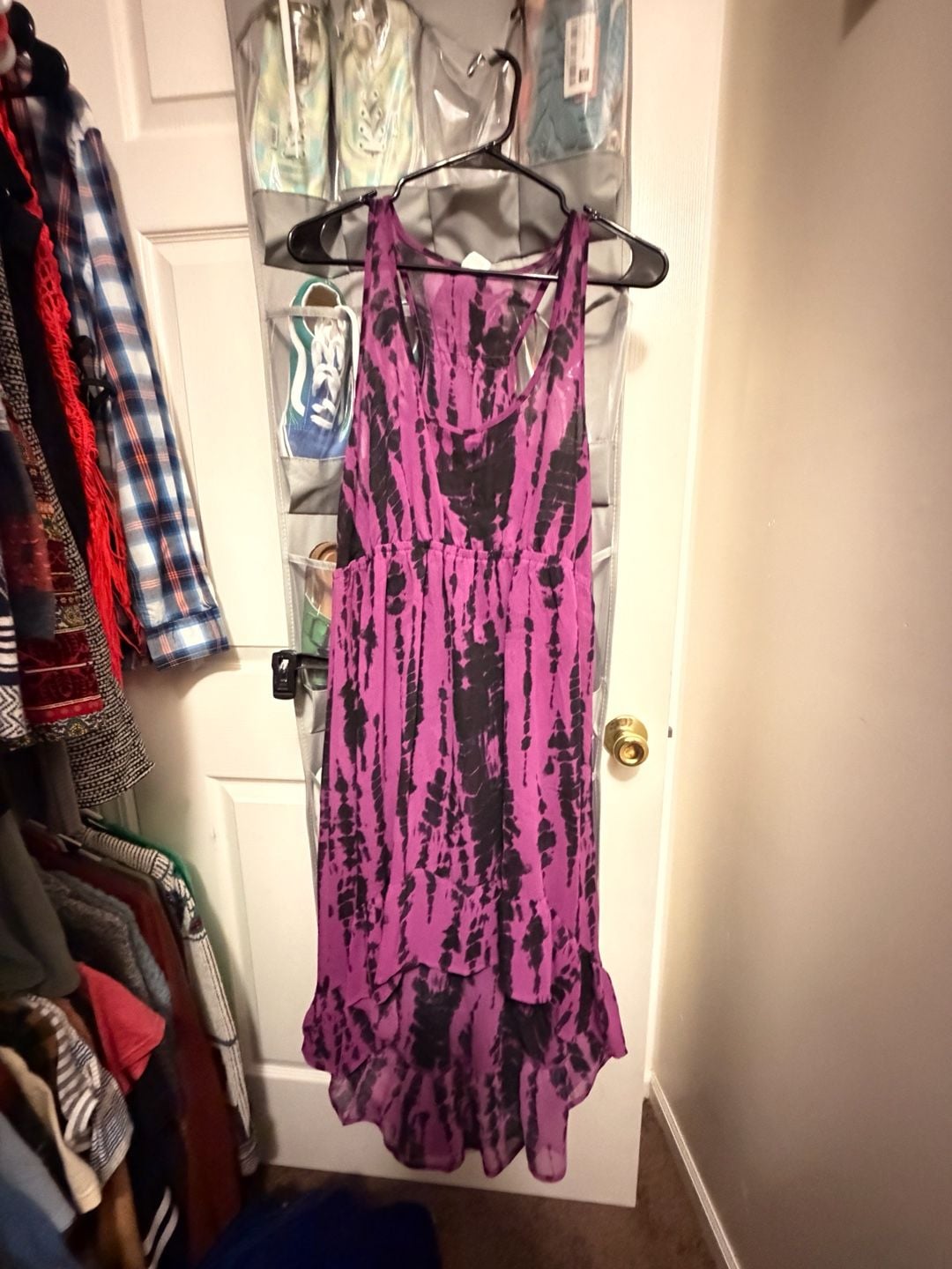 Xhilaration Dress Size XL Purple Black Tie-Dye Hi-Low Racerback 2